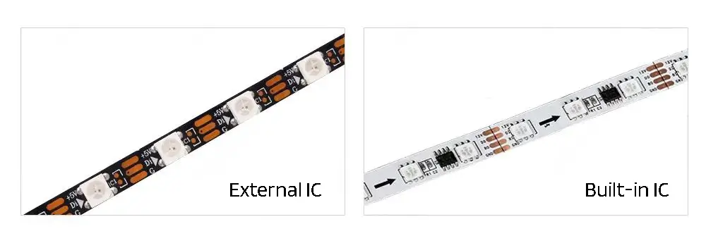Vergleich von externem IC und eingebautem IC einer adressierbaren digitalen Lichtleiste