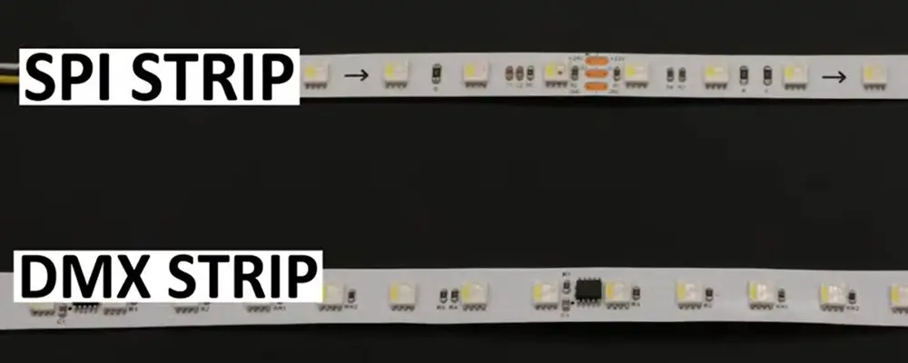 Qual é a diferença entre a faixa de LED SPI e a faixa de LED DMX