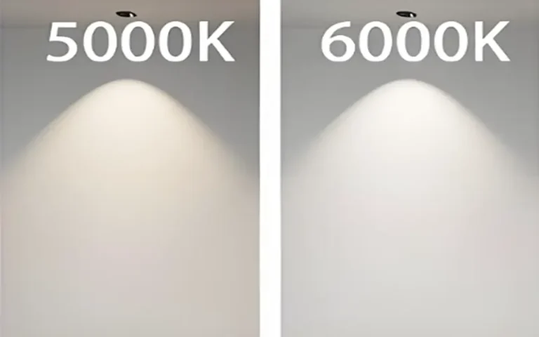 Side-by-side comparison of 5000K and 6000K LED lighting effects in the same room
