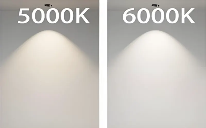Side-by-side comparison of 5000K and 6000K LED lighting effects in the same room