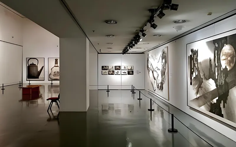 تجهيزات إضاءة المعرض الفني باستخدام أضواء المسار لإبراز الأعمال الفنية