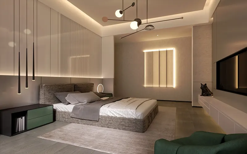 Warm lighting bedroom design with soft warm white LED lights