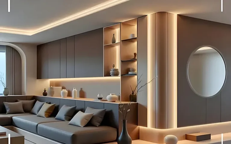 Salon à l'éclairage chaleureux avec des lumières d'ambiance LED douces