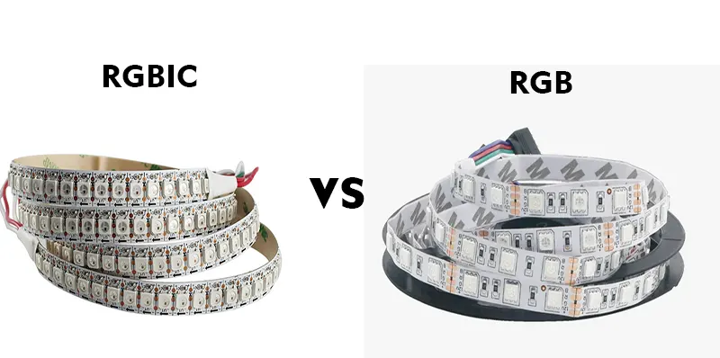 Comparação entre fitas de LED RGBIC e fitas de LED RGB.